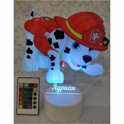 3D Детска лампа "Пес патрул Маршал"