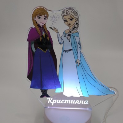 3D Детска лампа "Елза и Анна"