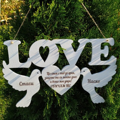 Дървен сувенир "Love с птички"