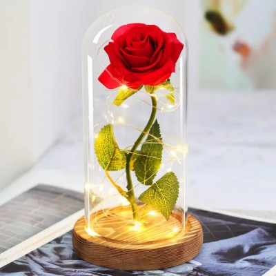 Червена светеща вечна роза в стъкленица